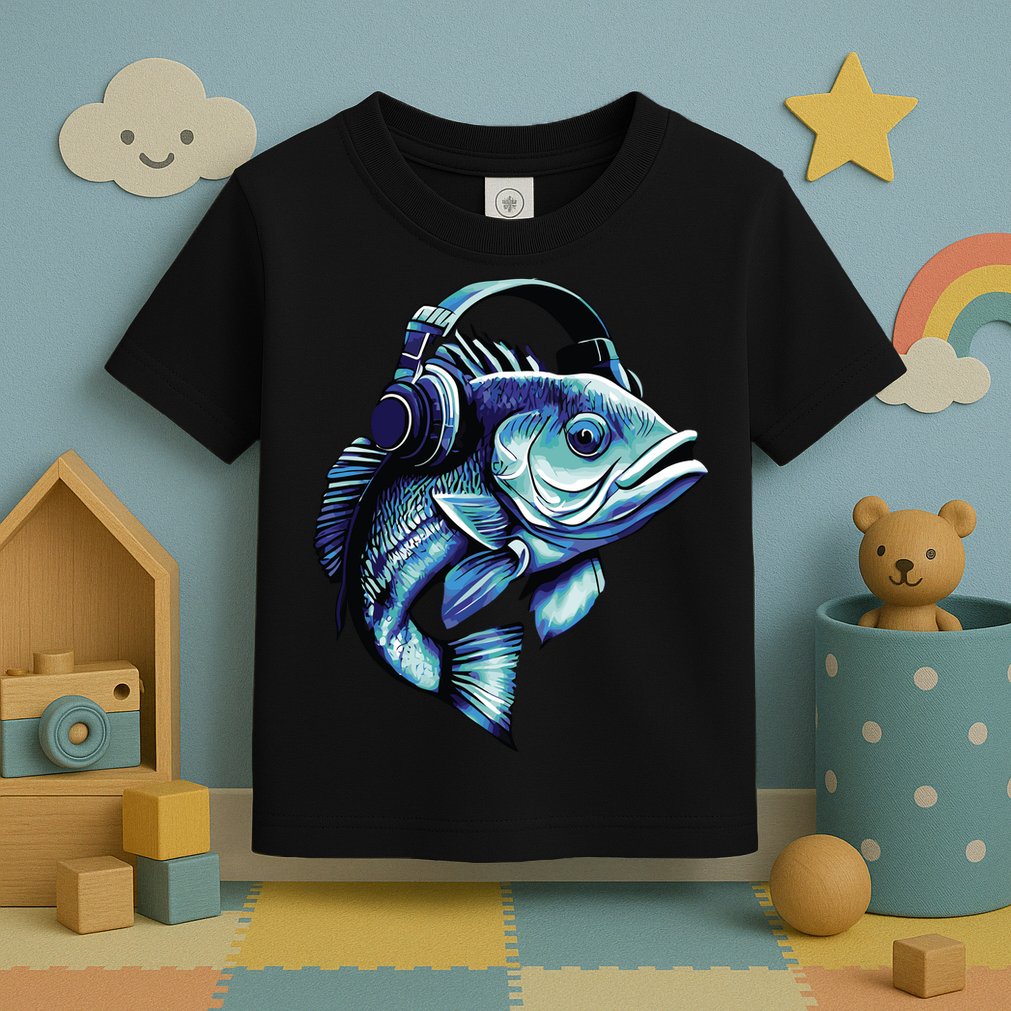 Bass Fish Wearing Headphones Toddler T-Shirt