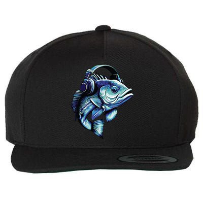 Bass Fish Wearing Headphones Wool Snapback Cap