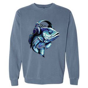 Bass Fish Wearing Headphones Garment-Dyed Sweatshirt