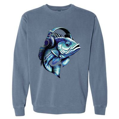 Bass Fish Wearing Headphones Garment-Dyed Sweatshirt