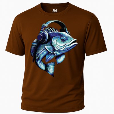 Bass Fish Wearing Headphones Performance Shirt