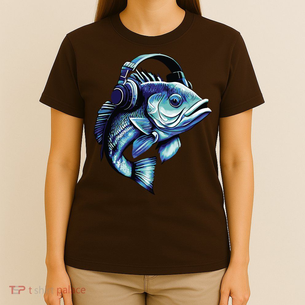 Bass Fish Wearing Headphones T-Shirt