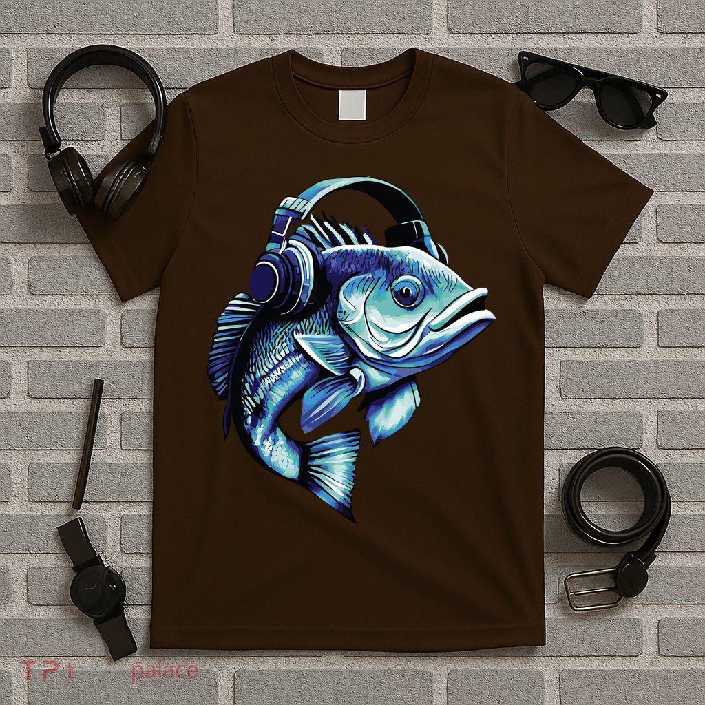 Bass Fish Wearing Headphones T-Shirt