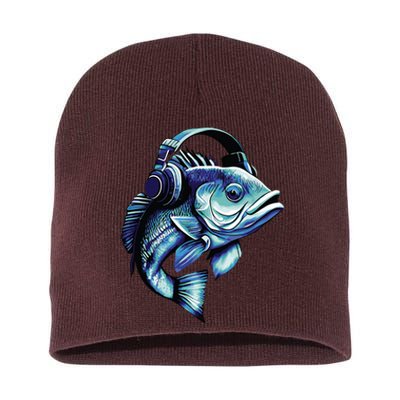 Bass Fish Wearing Headphones Short Acrylic Beanie