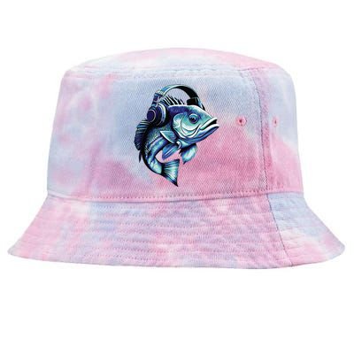 Bass Fish Wearing Headphones Tie-Dyed Bucket Hat