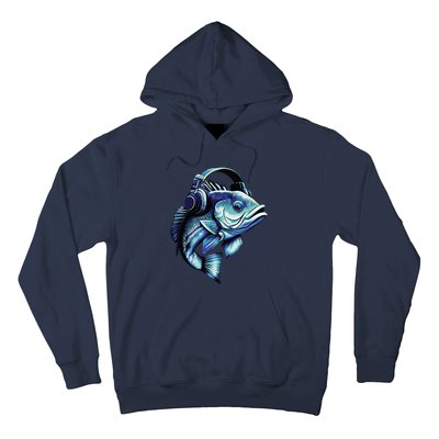 Bass Fish Wearing Headphones Hoodie