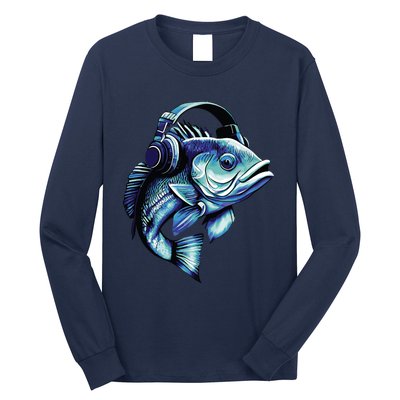 Bass Fish Wearing Headphones Long Sleeve Shirt