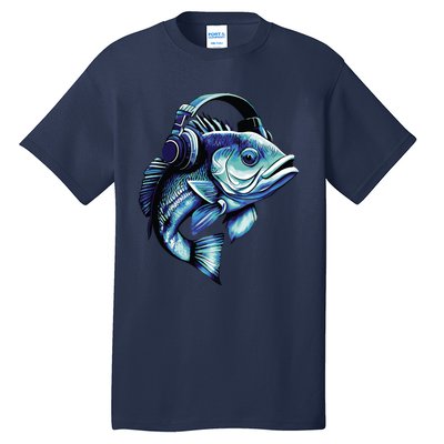 Bass Fish Wearing Headphones Tall T-Shirt