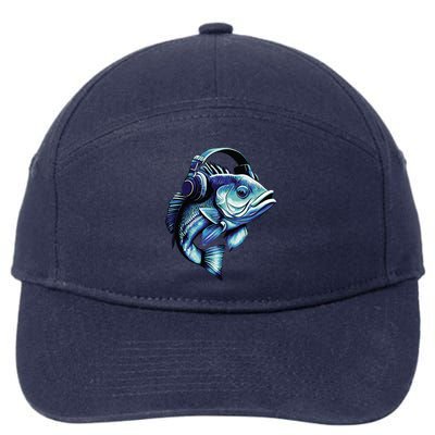 Bass Fish Wearing Headphones 7-Panel Snapback Hat