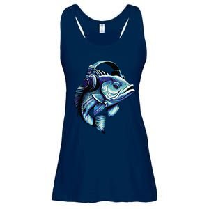 Bass Fish Wearing Headphones Ladies Essential Flowy Tank