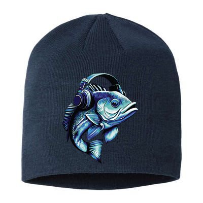 Bass Fish Wearing Headphones Sustainable Beanie