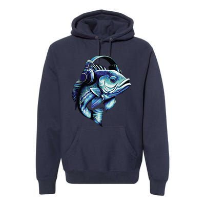 Bass Fish Wearing Headphones Premium Hoodie