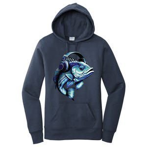 Bass Fish Wearing Headphones Women's Pullover Hoodie