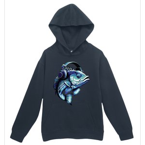 Bass Fish Wearing Headphones Urban Pullover Hoodie