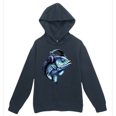 Bass Fish Wearing Headphones Urban Pullover Hoodie