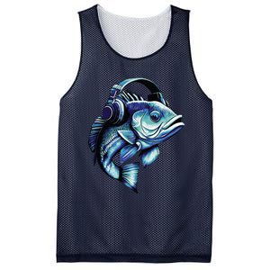 Bass Fish Wearing Headphones Mesh Reversible Basketball Jersey Tank