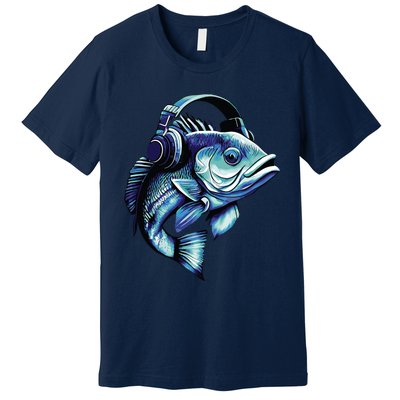 Bass Fish Wearing Headphones Premium T-Shirt