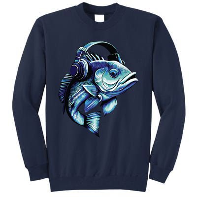 Bass Fish Wearing Headphones Tall Sweatshirt