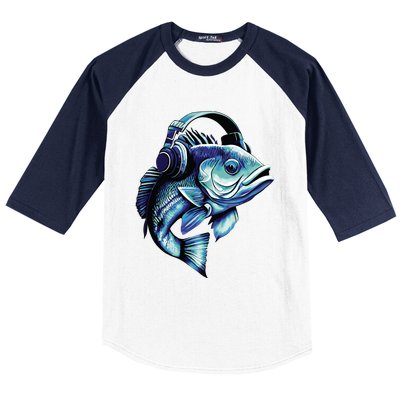 Bass Fish Wearing Headphones Baseball Sleeve Shirt