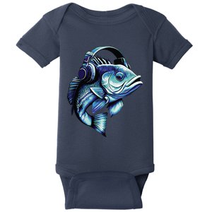 Bass Fish Wearing Headphones Baby Bodysuit