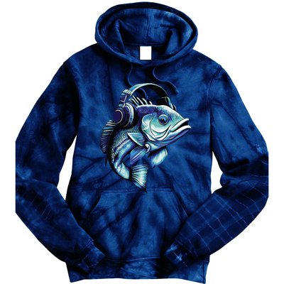 Bass Fish Wearing Headphones Tie Dye Hoodie