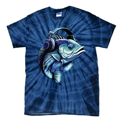 Bass Fish Wearing Headphones Tie-Dye T-Shirt