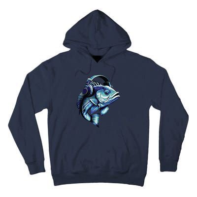 Bass Fish Wearing Headphones Tall Hoodie