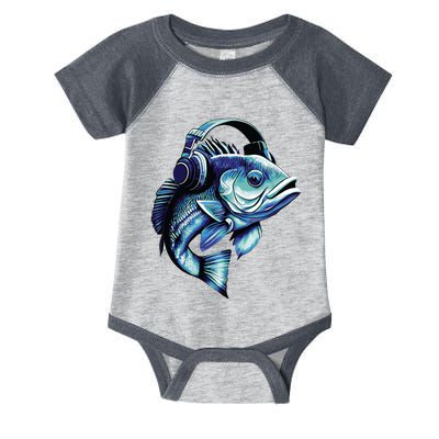 Bass Fish Wearing Headphones Infant Baby Jersey Bodysuit