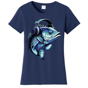 Bass Fish Wearing Headphones Women's T-Shirt