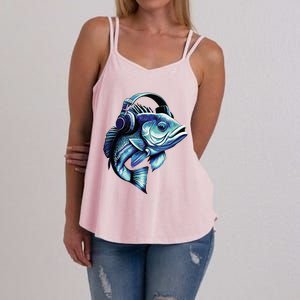 Bass Fish Wearing Headphones Women's Strappy Tank