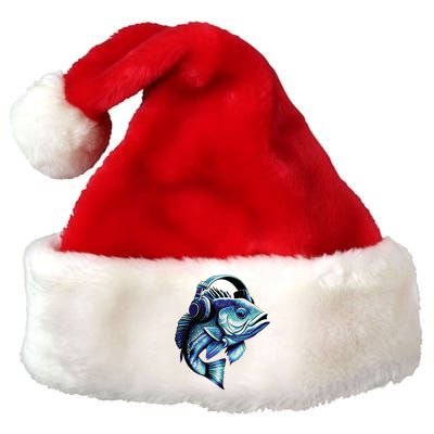 Bass Fish Wearing Headphones Premium Christmas Santa Hat