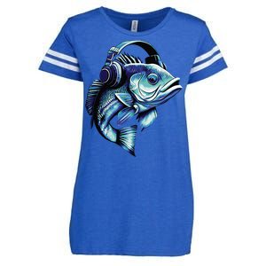 Bass Fish Wearing Headphones Enza Ladies Jersey Football T-Shirt