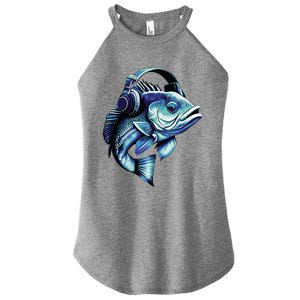 Bass Fish Wearing Headphones Women's Perfect Tri Rocker Tank