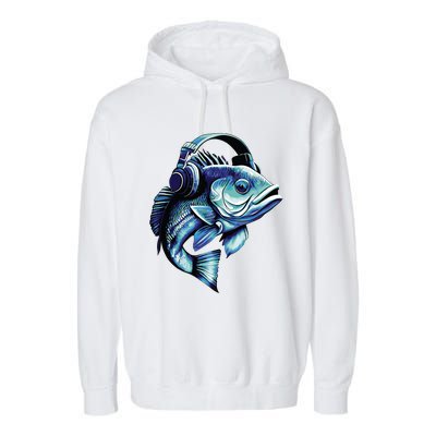 Bass Fish Wearing Headphones Garment-Dyed Fleece Hoodie