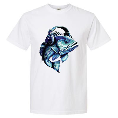 Bass Fish Wearing Headphones Garment-Dyed Heavyweight T-Shirt