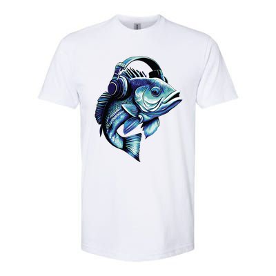 Bass Fish Wearing Headphones Softstyle CVC T-Shirt