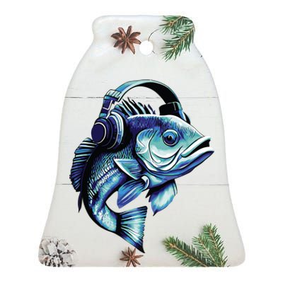 Bass Fish Wearing Headphones Ceramic Bell Ornament