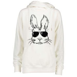 Bunny Face With Sunglasses Easter Day Womens Funnel Neck Pullover Hood