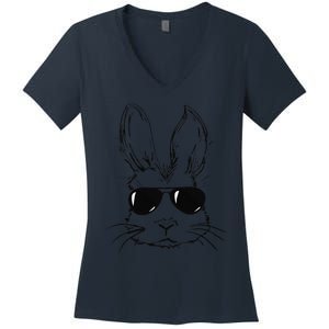 Bunny Face With Sunglasses Easter Day Women's V-Neck T-Shirt