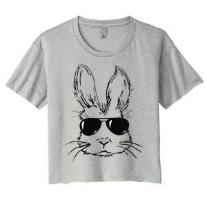 Bunny Face With Sunglasses Easter Day Women's Crop Top Tee