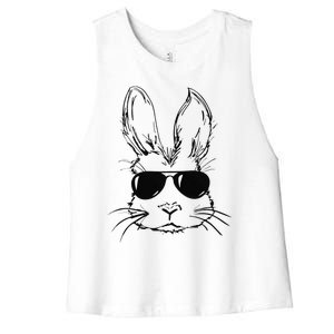 Bunny Face With Sunglasses Easter Day Women's Racerback Cropped Tank