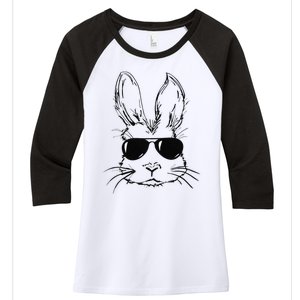 Bunny Face With Sunglasses Easter Day Women's Tri-Blend 3/4-Sleeve Raglan Shirt