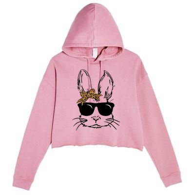 Bunny Face With Sunglasses Easter Day Gift Crop Fleece Hoodie