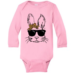 Bunny Face With Sunglasses Easter Day Gift Baby Long Sleeve Bodysuit