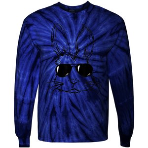 Bunny Face With Sunglasses For Men Easter Day Tie-Dye Long Sleeve Shirt