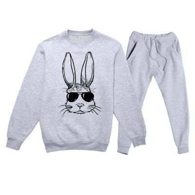 Bunny Face With Sunglasses For Boy  Kid Easter Day Premium Crewneck Sweatsuit Set