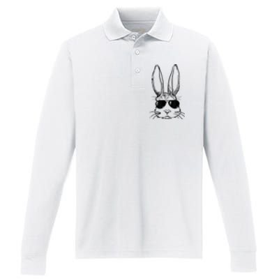 Bunny Face With Sunglasses For Boy  Kid Easter Day Performance Long Sleeve Polo