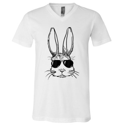 Bunny Face With Sunglasses For Boy  Kid Easter Day V-Neck T-Shirt