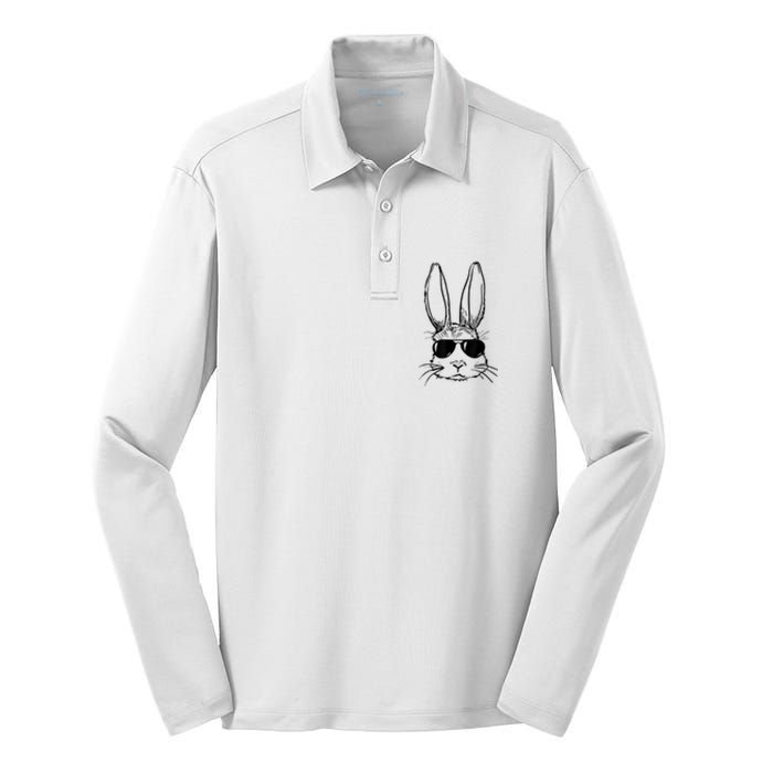 Bunny Face With Sunglasses For Boy  Kid Easter Day Silk Touch Performance Long Sleeve Polo