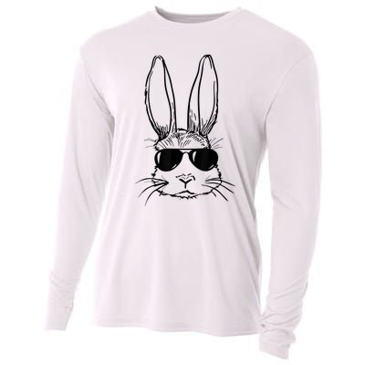 Bunny Face With Sunglasses For Boy  Kid Easter Day Cooling Performance Long Sleeve Crew